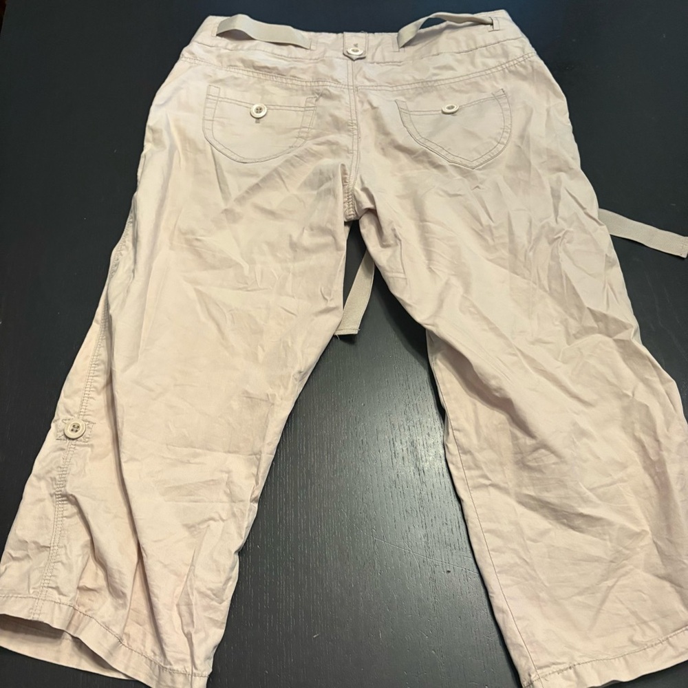 Vintage Roots Beige Low Rise Cargo Capri Pants with Tie Waist - Picture 6 of 8
